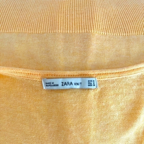 Women’s Sweater ZARA Knit Sweater Yellow V-Neck Long Sleeve Pullover Top - Picture 9 of 9